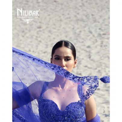 Ink Blue Net Lehenga