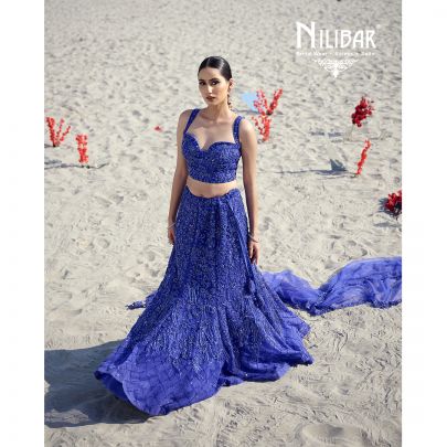 Ink Blue Net Lehenga
