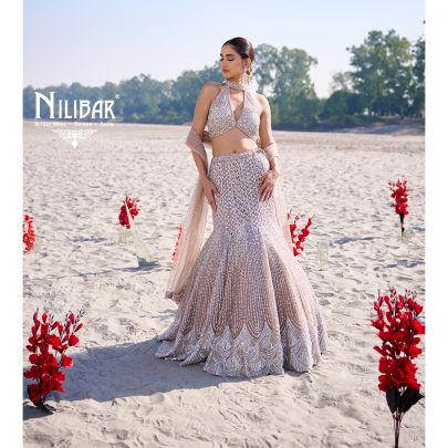 Beige Net Lehenga