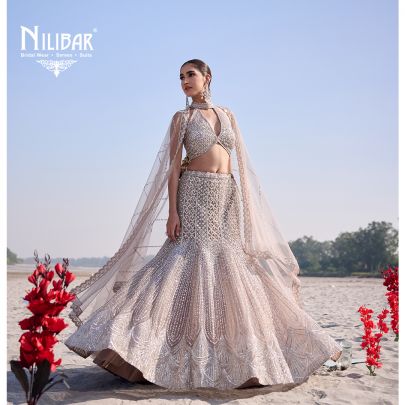 Beige Net Lehenga