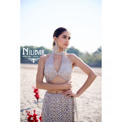 Beige Net Lehenga