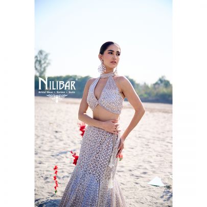 Beige Net Lehenga