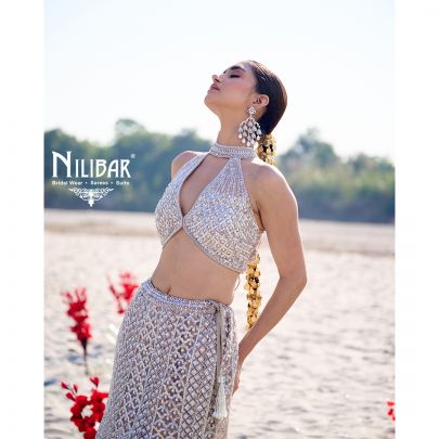 Beige Net Lehenga