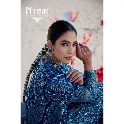 Peacock Blue Net Heavily Embroidered Flared Palazzo Set