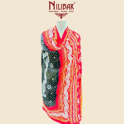 Red Black Silk Embroidered Dupatta