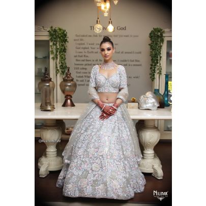 Pastel Grey Net Lehenga