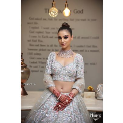 Pastel Grey Net Lehenga