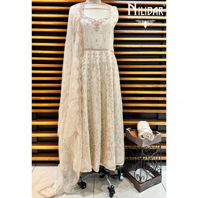 Beige Semi Stitch Anarkali