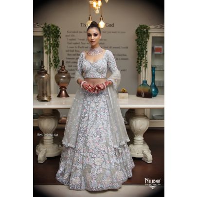 Pastel Grey Net Lehenga