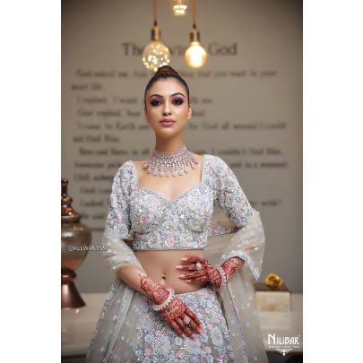 Pastel Grey Net Lehenga