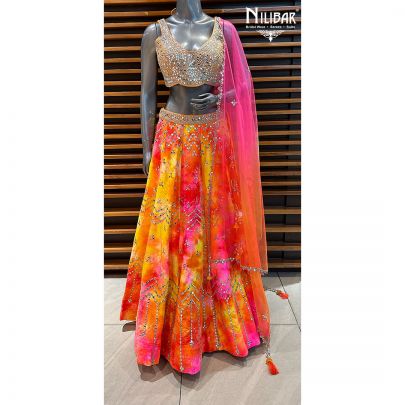 Multicolored Silk Printed lehenga