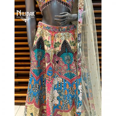 Multi-color Silk Printed lehenga