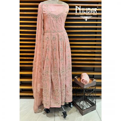 Pink Semi Stitch Anarkali