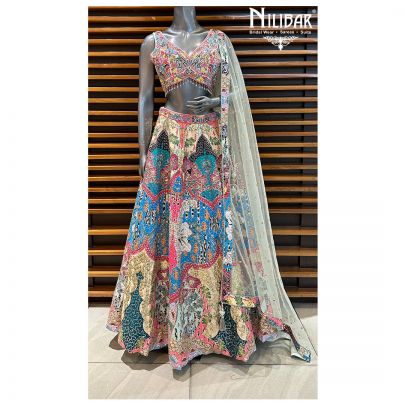 Multi-color Silk Printed lehenga