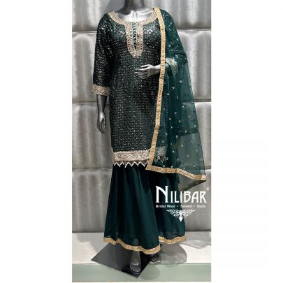 Bottle Green Georgette Garara Suit