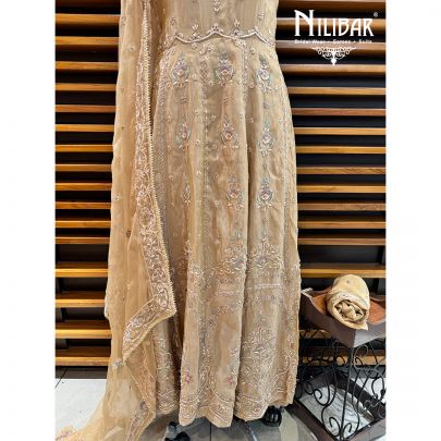 Camel Semi Stitch Anarkali