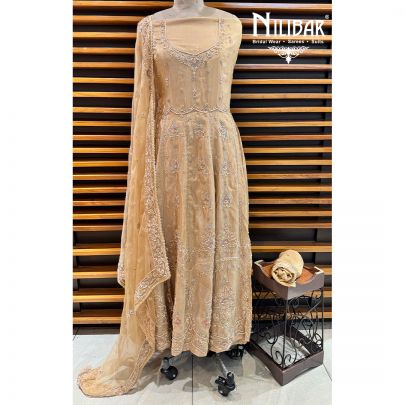 Camel Semi Stitch Anarkali