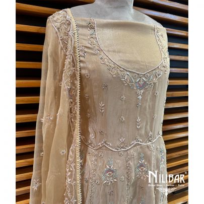 Camel Semi Stitch Anarkali