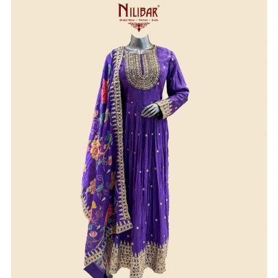 Purple chinnon Anarkali Suit