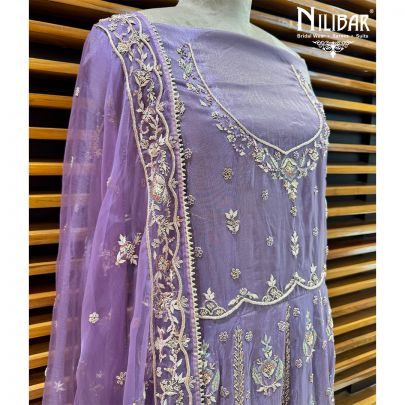Purple Semi Stitch Anarkali