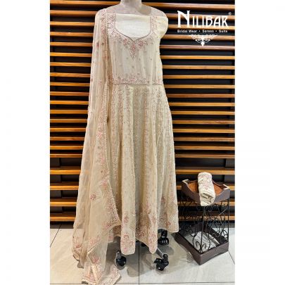 Beige Semi Stitch Anarkali
