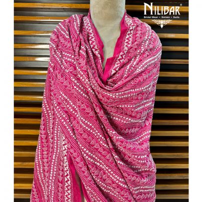 Hot Pink Silk Kantha Dupatta