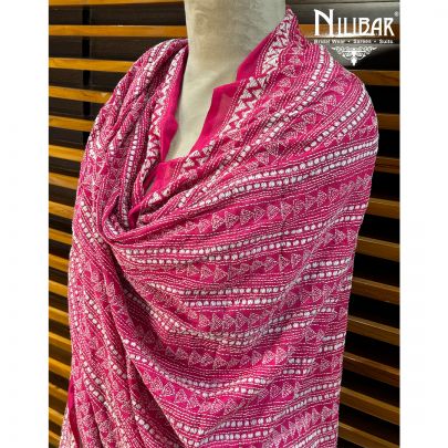 Hot Pink Silk Kantha Dupatta