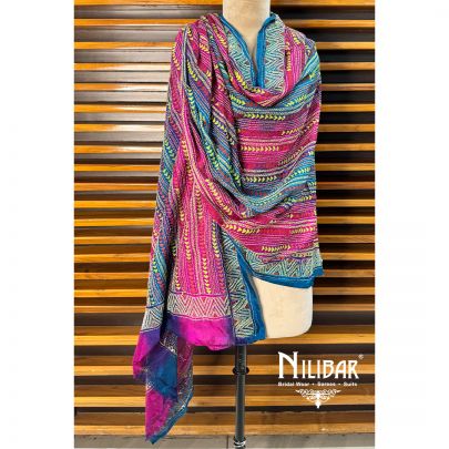 Blue Silk Kantha Dupatta