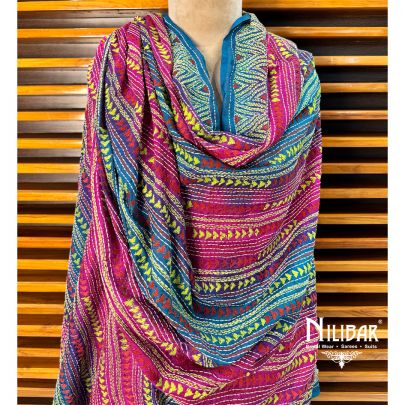 Blue Silk Kantha Dupatta