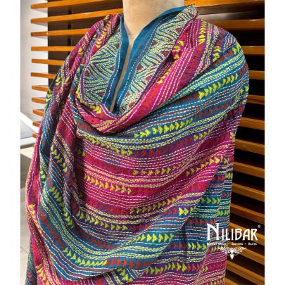 Blue Silk Kantha Dupatta