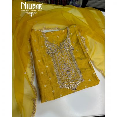 Yellow Silk Unstitched Suit