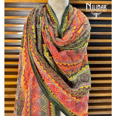Mehendi Green Silk Kantha Dupatta