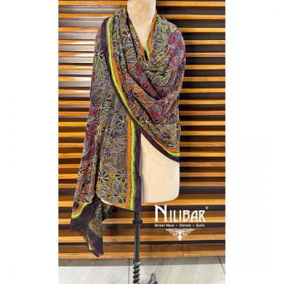 Purple Silk Kantha Dupatta