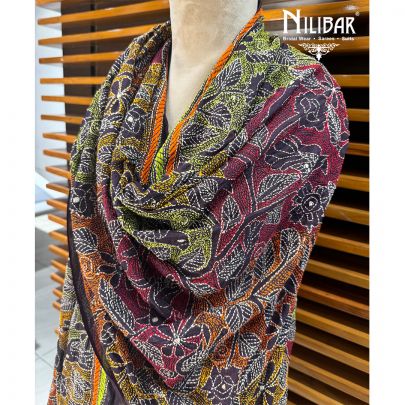 Purple Silk Kantha Dupatta