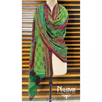 Parrot Green Silk Kantha Dupatta