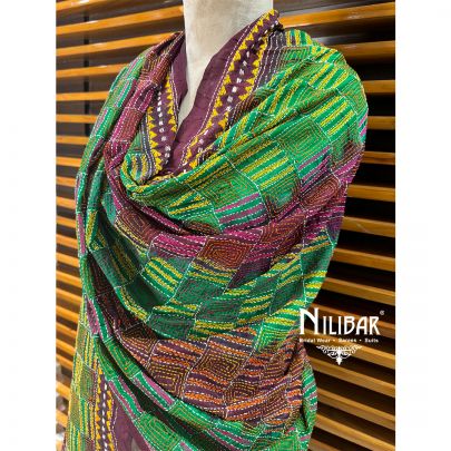 Parrot Green Silk Kantha Dupatta