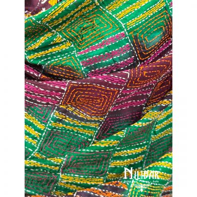 Parrot Green Silk Kantha Dupatta