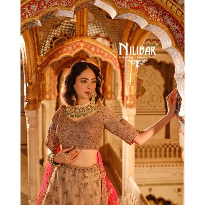 Beige Mehroon Silk Bridal Lehenga