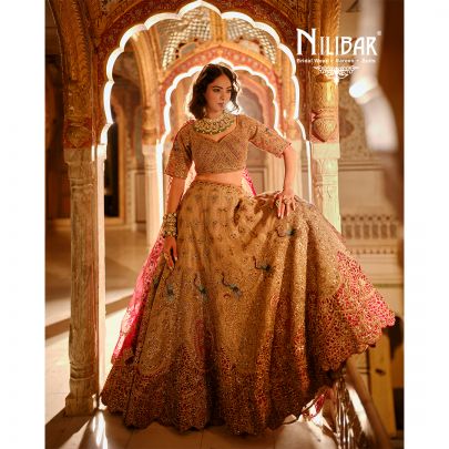 Beige Mehroon Silk Bridal Lehenga