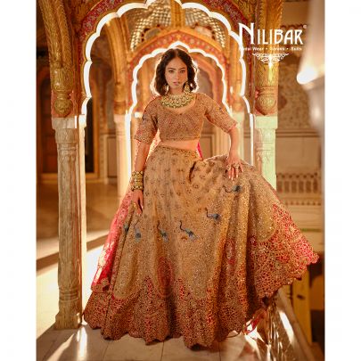 Beige Mehroon Silk Bridal Lehenga