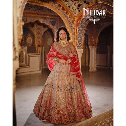 Beige Mehroon Silk Bridal Lehenga
