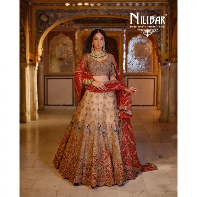 Beige Mehroon Silk Bridal Lehenga