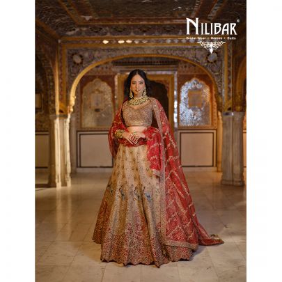 Beige Mehroon Silk Bridal Lehenga