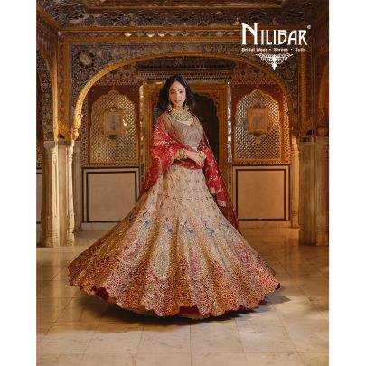 Beige Mehroon Silk Bridal Lehenga