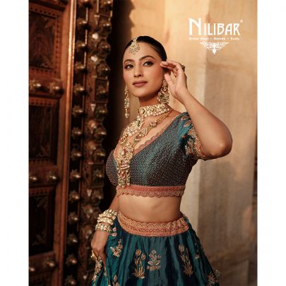 Peacock Blue and Orange Silk Bridal Lehenga