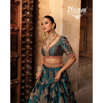 Peacock Blue and Orange Silk Bridal Lehenga