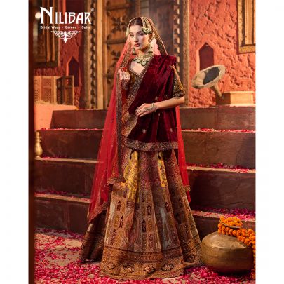Multi Color Velvet Bridal Lehenga
