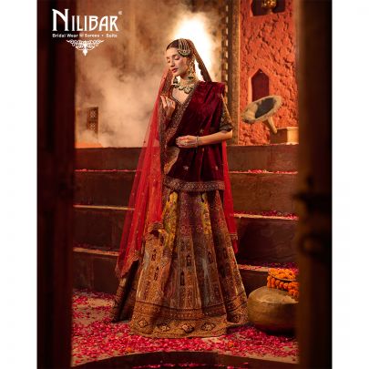 Multi Color Velvet Bridal Lehenga