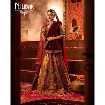 Multi Color Velvet Bridal Lehenga
