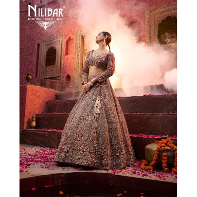 Mehroon Red Net Bridal Lehenga